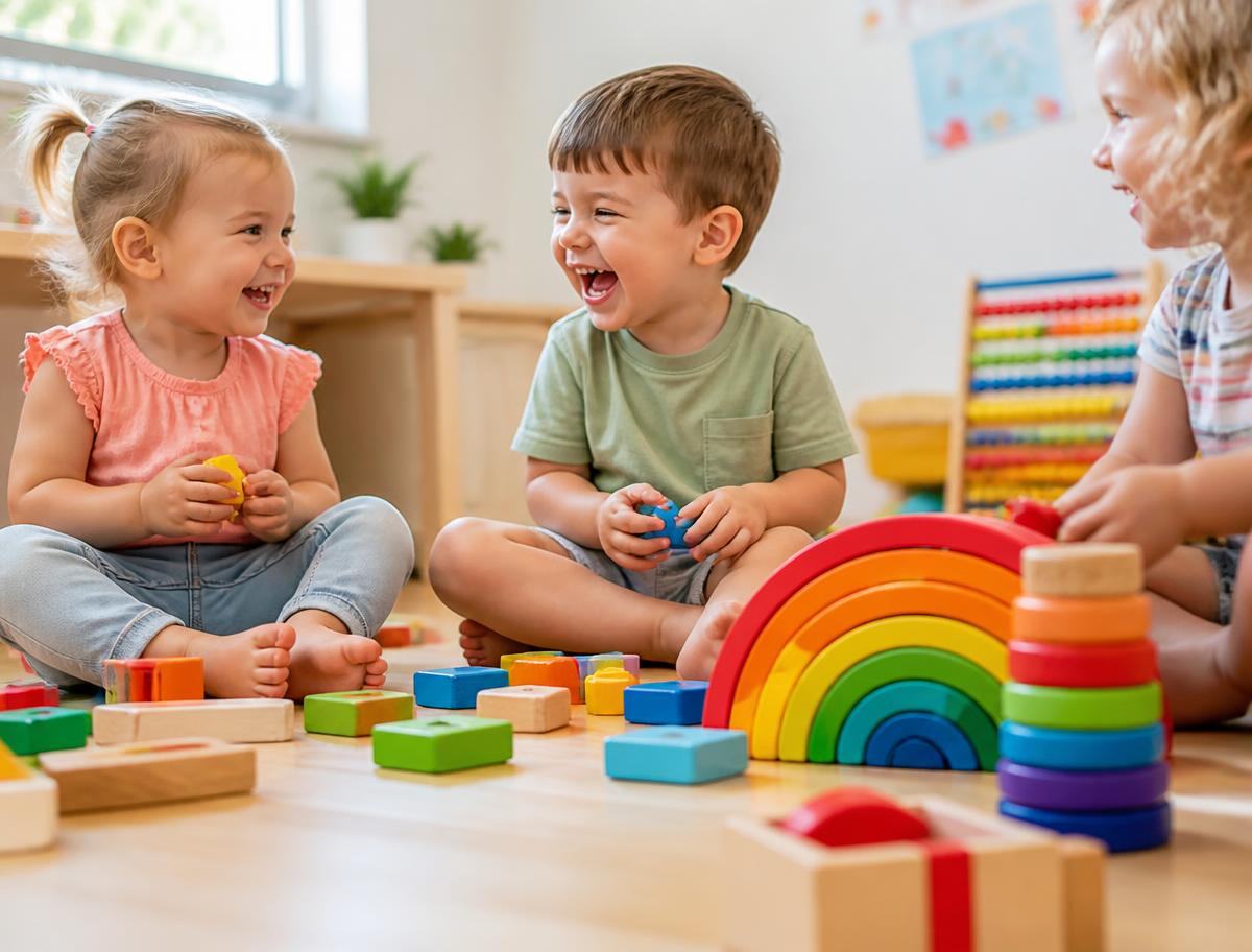Children building together with blocks