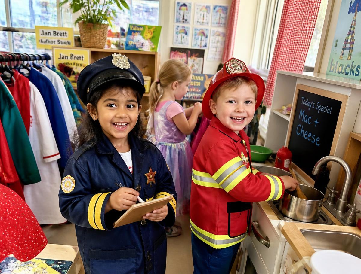 Children in dramatic play in a home-corner area